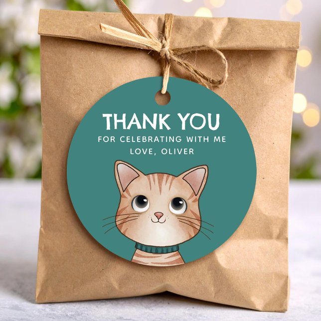 Étiquettes Cadeau Chaton brun merci (Créateur téléchargé)