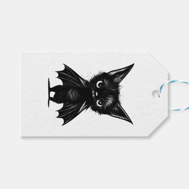 Étiquettes-cadeau Chaton Noir Grumpy Halloween En Costume De Chat (Devant (Horizontal))
