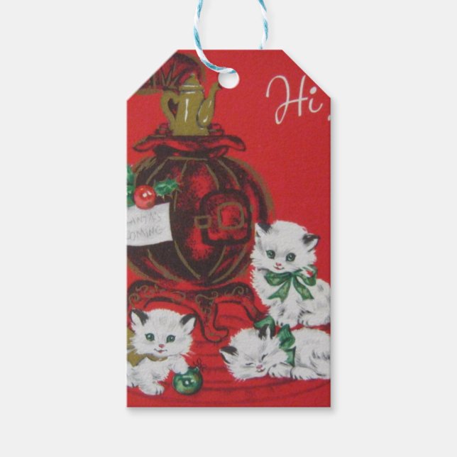 Étiquettes-cadeau Chatons de Noël blanc vintage (Devant)