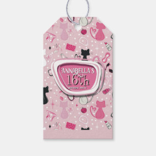 Étiquettes-cadeau Chats d'anniversaire cœur rose milieu du siècle