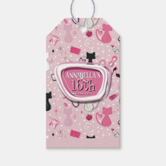 Étiquettes-cadeau Chats d'anniversaire cœur rose milieu du siècle