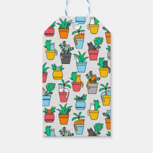Étiquettes-cadeau Chats dans les pots à fleurs