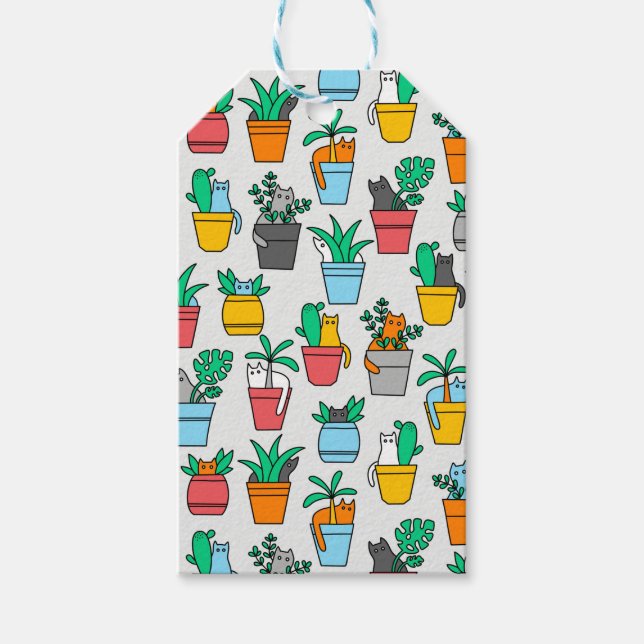 Étiquettes-cadeau Chats dans les pots à fleurs (Devant)