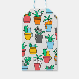 Étiquettes-cadeau Chats dans les pots à fleurs