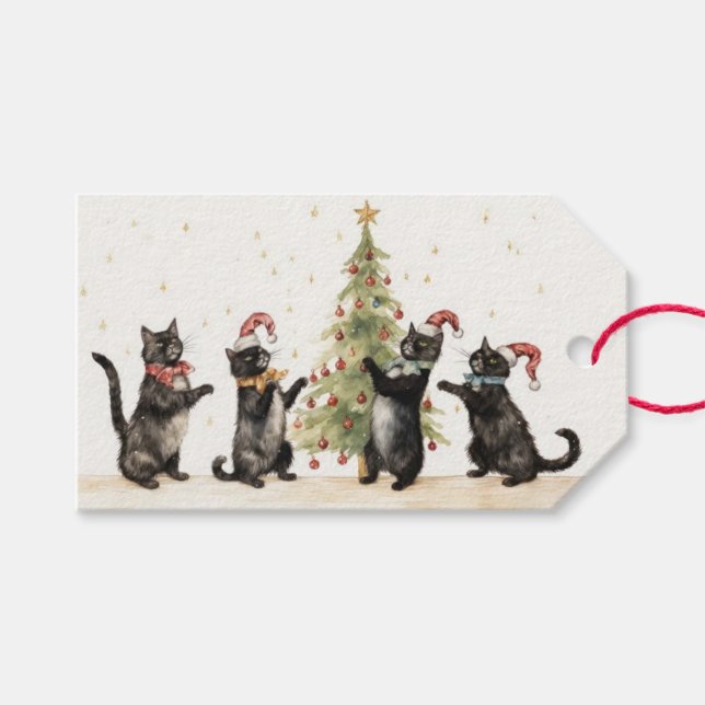 Étiquettes-cadeau Chats de Noël (Devant (Horizontal))
