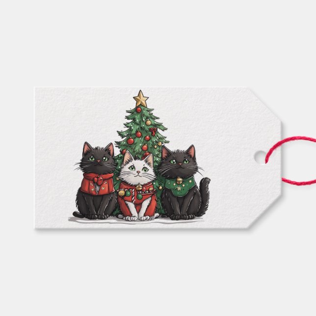 Étiquettes-cadeau Chats de Noël mignons (Devant (Horizontal))