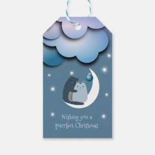 Étiquettes-cadeau Chats de Noël sur la Lune