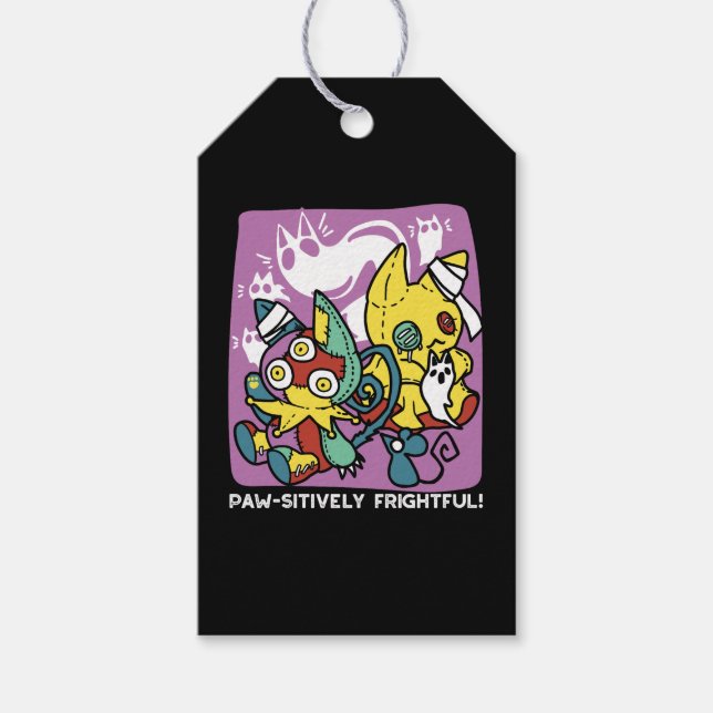 Étiquettes-cadeau Chats déplaisants Halloween Art : Paw-sitly Fright (Devant)