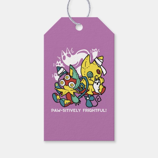 Étiquettes-cadeau Chats déplaisants Halloween Art : Paw-sitly Fright (Devant)