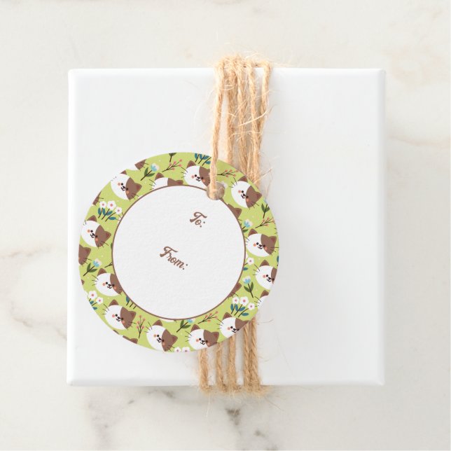 Étiquettes Cadeau Chats et fleurs (En situation)