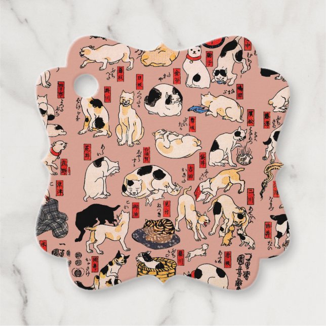 Étiquettes Cadeau chats japonais Ukiyo-e Funny kitty (Devant)