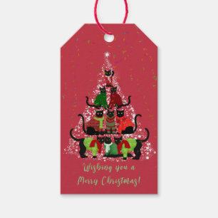 Étiquettes-cadeau Chats mignons en Sweaters Arbre de Noël