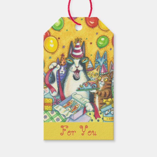 ÉTIQUETTES-CADEAU CHATS N'FITZ, JEU DE BALISES DE FÊTE D'ANNIVERSAIR (Devant)