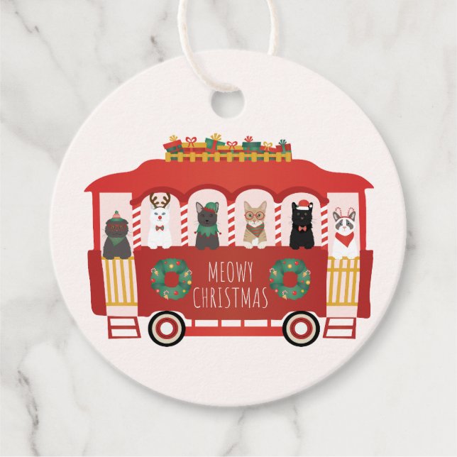Étiquettes Cadeau Chats Noël Trolly Meowy Noël (Devant)