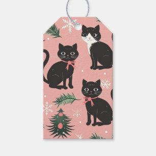 Étiquettes-cadeau Chats rétro mignons à Noël rose