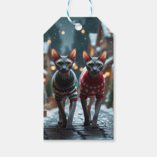 Étiquettes-cadeau Chats Sphynx Noël Neige Fêtes
