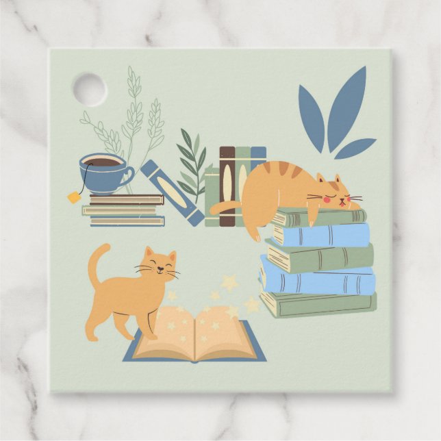 Étiquettes Cadeau Chats sur livres (Devant)