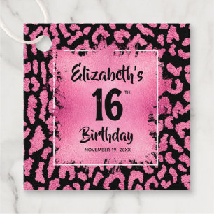 Étiquettes Cadeau Chaud léopard rose 16e anniversaire Personnalisé