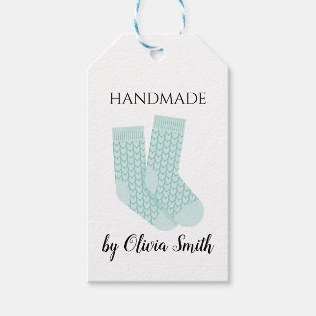 Étiquettes-cadeau Chaussettes bleues artisanales en Tricot (Devant)