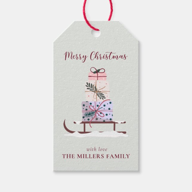 Étiquettes-cadeau Chaussure de Noël pleine de cadeaux, vert clair (Devant)