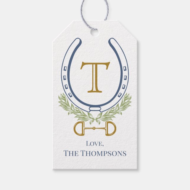 Étiquettes-cadeau Chaussure Monogram Blue Horse personnalisée, perso (Devant)