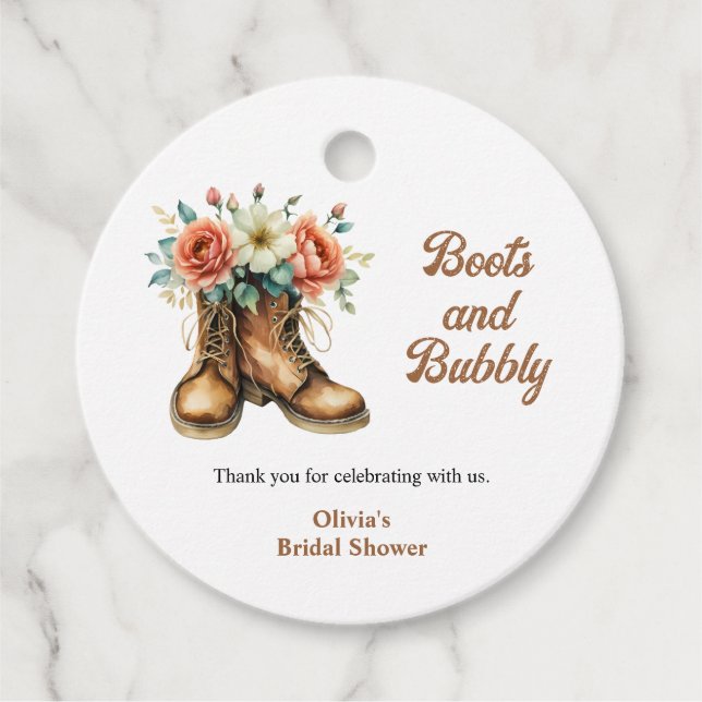 Étiquettes Cadeau Chaussures rustiques et douche de mariée occidenta (Devant)