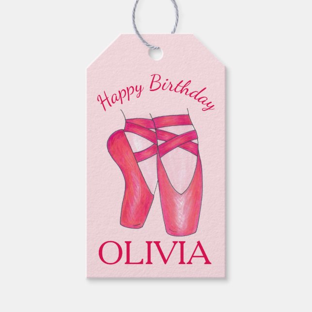 Étiquettes-cadeau Chaussures Toe Rose Ballet Ballerina Danse Anniver (Devant)