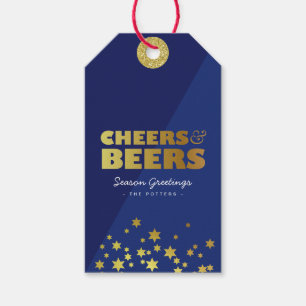 Étiquettes-cadeau Cheers et bières   Fun Christmas Blue & Gold
