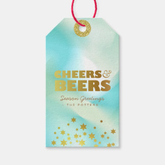 Étiquettes-cadeau Cheers et bières | Pastel Green Gradient & Gold