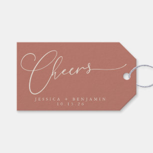 Étiquettes-cadeau Cheers Minimaliste Script en terre cuite Mariage p