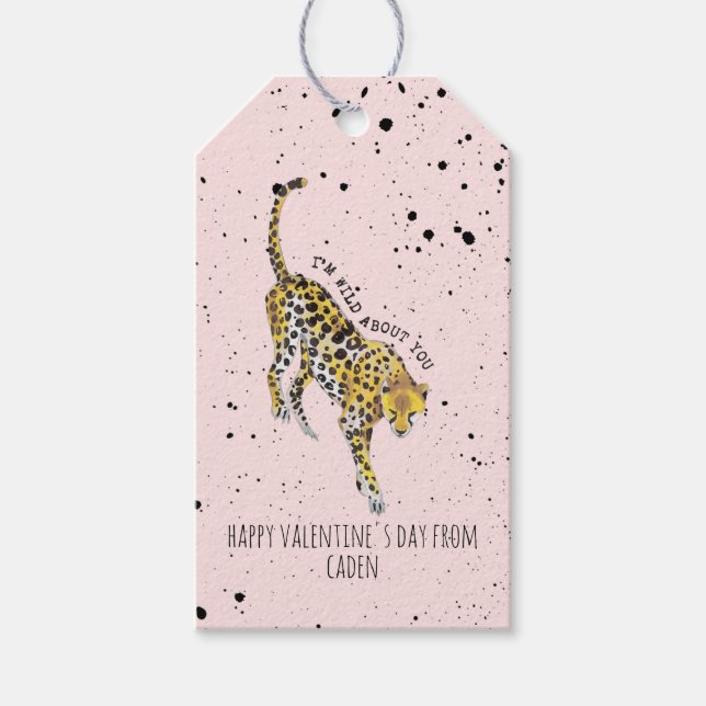 Étiquettes-cadeau Cheetah Wild À propos de vous Classe Valentine (Devant)