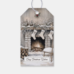 Étiquettes-cadeau Cheminée de Noël Cosy