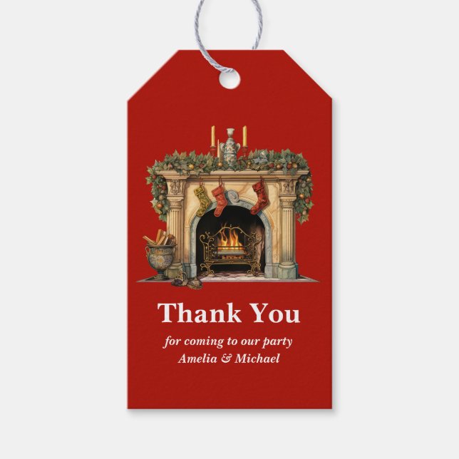 Étiquettes-cadeau Cheminée victorienne confortable Merci de Noël (Devant)