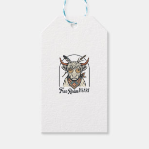 Étiquettes-cadeau Chemise de vache Highland Esprit libre Gravure vin