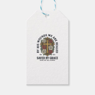 Étiquettes-cadeau Chemise florale à croix chrétienne Sauvé par la gr