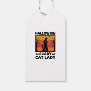 Étiquettes-cadeau Chemise Halloween Dame de chat effrayant Gravure V