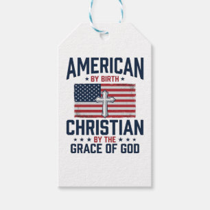Étiquettes-cadeau Chemise Vintage Croix du Drapeau Chrétien Américai