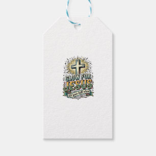 Étiquettes-cadeau Chemise vintage de croix chrétienne Glow For Jesus