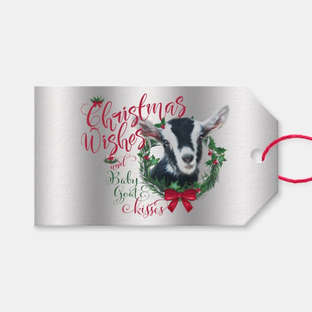 Étiquettes-cadeau CHÈQUE | voeux de Noël Bébé Chèvre Baisers Alpin (Devant (Horizontal))