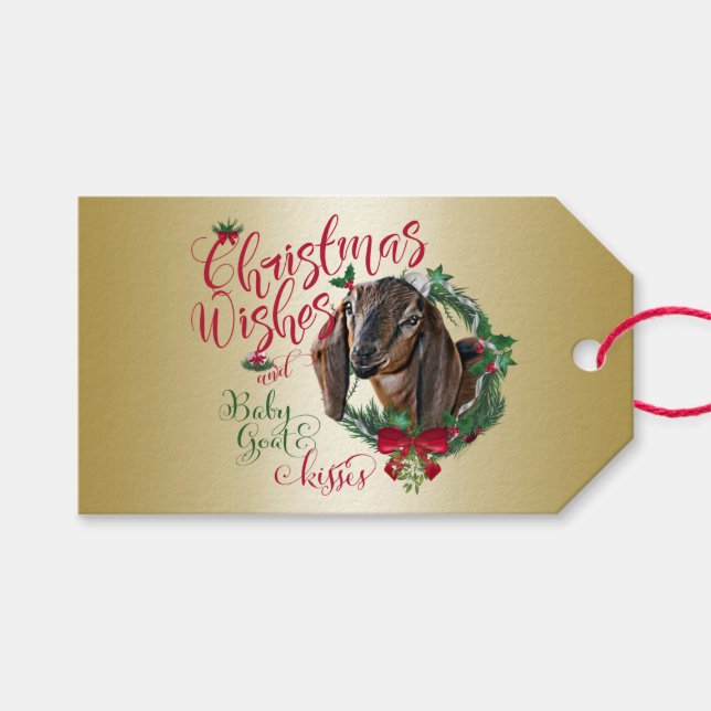 Étiquettes-cadeau CHÈQUE | voeux de Noël Bébé Chèvre Baisers Nubian  (Devant (Horizontal))