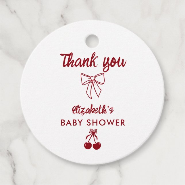 Étiquettes Cadeau Cherry Baby Shower Thank you Bows Coquette (Devant)