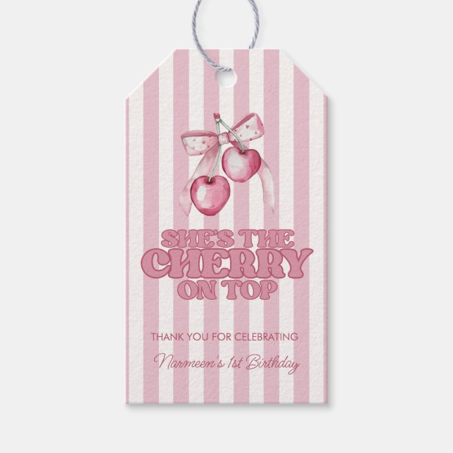 Étiquettes-cadeau Cherry First Coquette Girls 1st Birthday Favor (Devant)