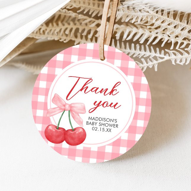 Étiquettes Cadeau Cherry on Top Baby Shower (Gingham Cherry Baby Shower Favor Tags)