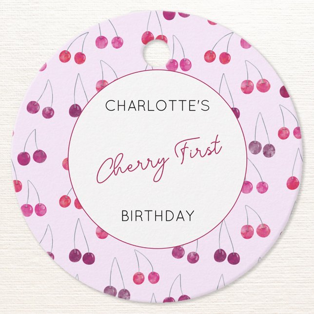 Étiquettes Cadeau Cherry Premier Anniversaire Cerises personnalisées (Personalized Cherry First birthday party favor tag)
