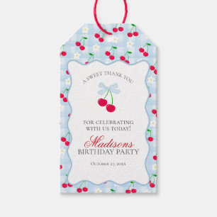 Étiquettes-cadeau Cherry Sweet Blue Coquette Bow Anniversaire Favori