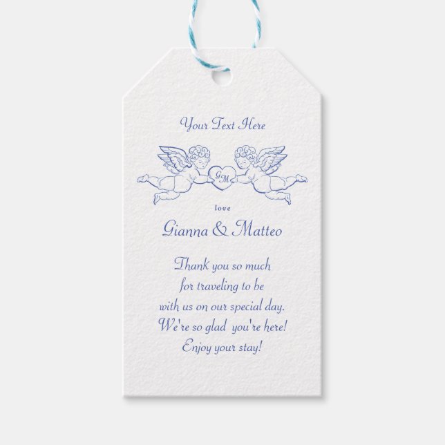 Étiquettes-cadeau Chérubins tenant des initiales de Cupidon de coupl (Devant)