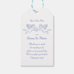 Étiquettes-cadeau Chérubins tenant un cœur couple Cupidons initiales