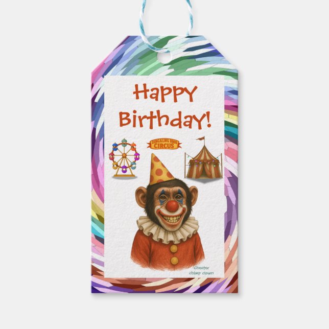 Étiquettes-cadeau Chester, clown chimpanzé (Devant)