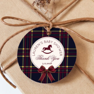 Étiquettes Cadeau Cheval à roche classique Noël Plaid Merci