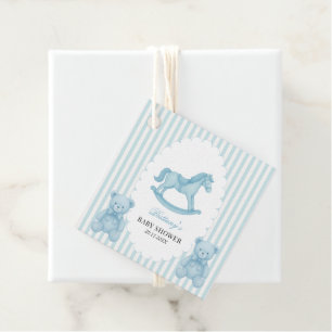 Étiquettes Cadeau Cheval à rocher Preppy Ours Baby shower bleu